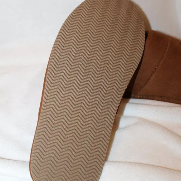 NIB POLO RALPH‎ LAUREN MEN'S SCUFF PLAID LINED LOGO SLIPPERS CHESTNUT