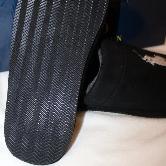 NIB POLO RALPH LAUREN MEN'S SLIP ON‎ LOGO HORSE SLIPPERS BLACK WHITE