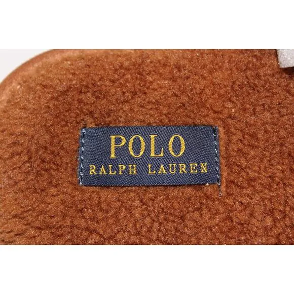 NIB POLO RALPH LAUREN MEN'S SLIP ON LOGO SCUFF HORSE SLIPPERS CHESTNUT