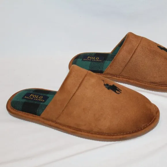 NIB POLO‎ RALPH LAUREN MEN'S SUEDE LINED COMFORT SLIPPERS CHESTNUT PLAID
