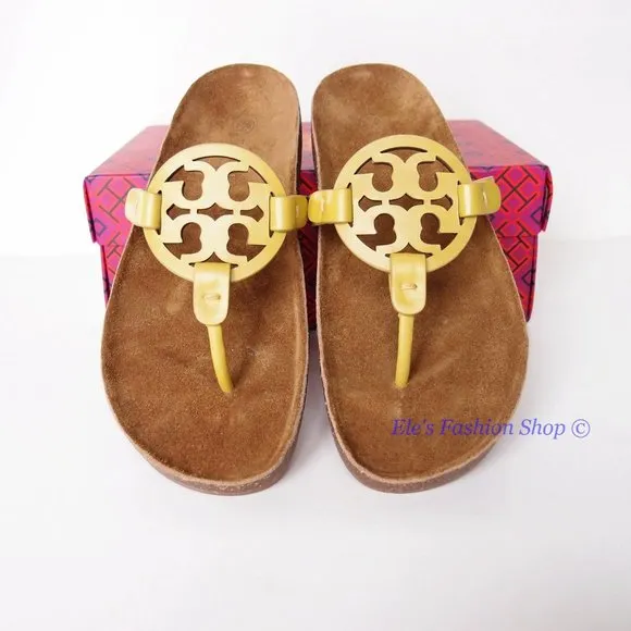 NIB Tory Burch Ergonomic Miller Cloud Leather Sandal Lemon Lime Green US 8 AUTH