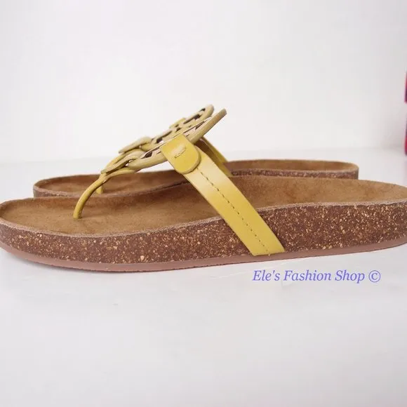 NIB Tory Burch Ergonomic Miller Cloud Leather Sandal Lemon Lime Green US 8 AUTH