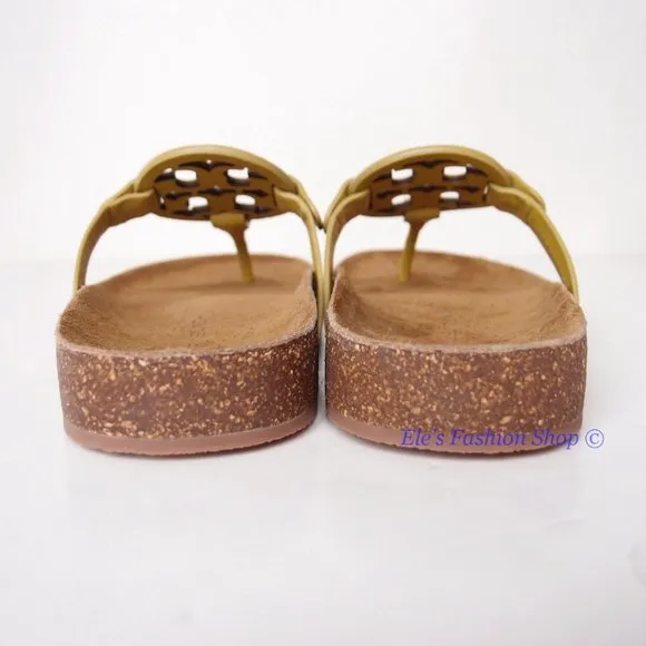 NIB Tory Burch Ergonomic Miller Cloud Leather Sandal Lemon Lime Green US 8 AUTH