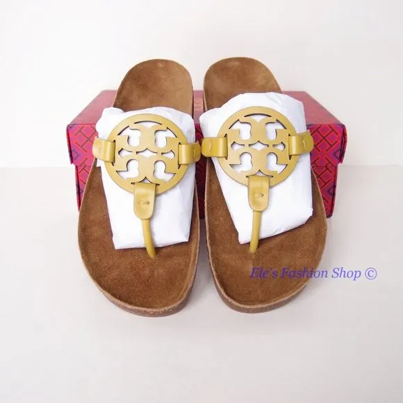 NIB Tory Burch Ergonomic Miller Cloud Leather Sandal Lemon Lime Green US 8 AUTH