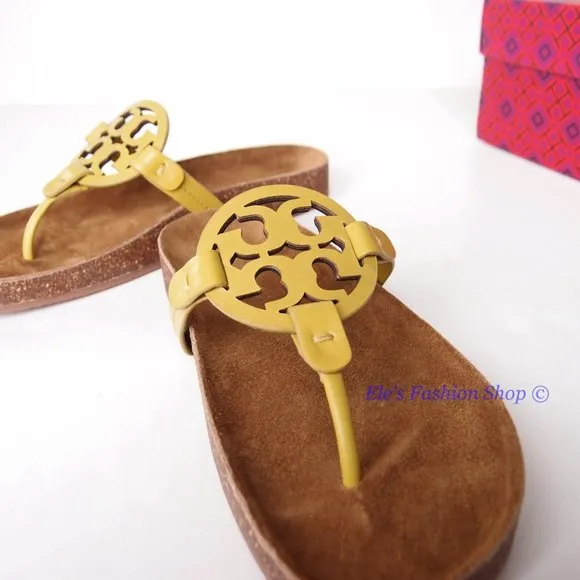NIB Tory Burch Ergonomic Miller Cloud Leather Sandal Lemon Lime Green US 8 AUTH