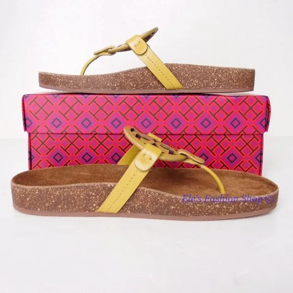 NIB Tory Burch Ergonomic Miller Cloud Leather Sandal Lemon Lime Green US 8 AUTH