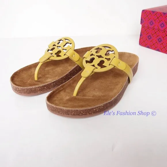 NIB Tory Burch Ergonomic Miller Cloud Leather Sandal Lemon Lime Green US 8 AUTH