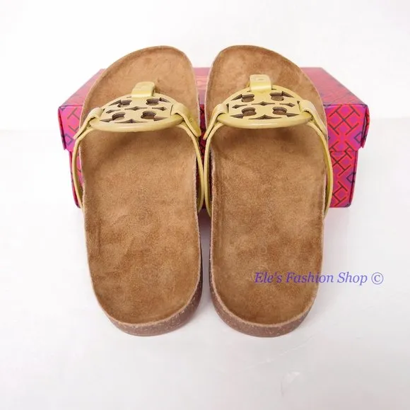 NIB Tory Burch Ergonomic Miller Cloud Leather Sandal Lemon Lime Green US 8 AUTH