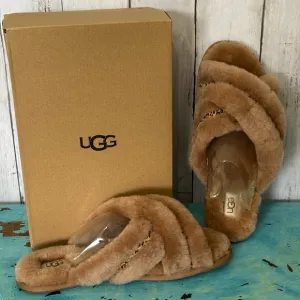 NIB UGG Sz 10 Leopard Open Toe Plush Slippers style: skuffita speckles