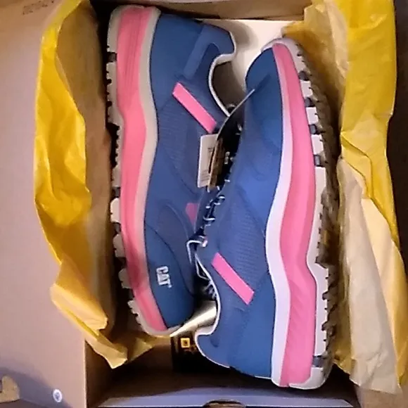 NIB Women's CATERPILLAR blue and pink shoes with composite toe size 8.5