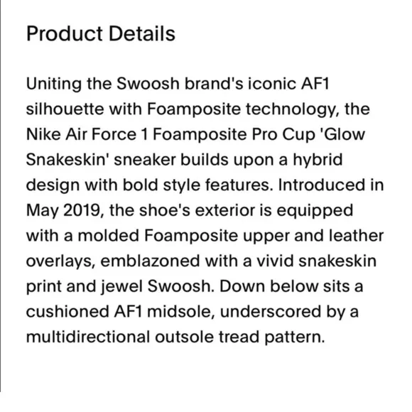 Nike Air Force 1 Foamposite Pro Cup Glow Snakeskin Shoes Men's Size 10