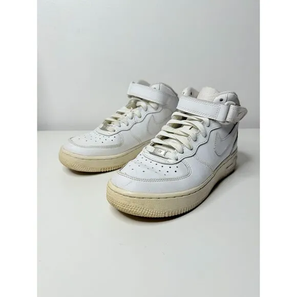 Nike Air Force 1 Mid White GS Leather Sneakers Sz 4.5Y