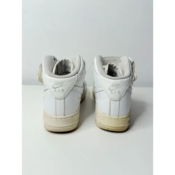 Nike Air Force 1 Mid White GS Leather Sneakers Sz 4.5Y