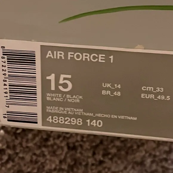 Nike Air Force 1 shoes sneakers 488298 140 from 2012 white black Mens size 15