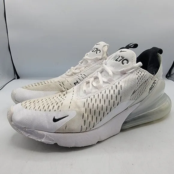 Nike Air Max 270 Mens 9 White Black Running Athletic Comfort Shoes AH8050-100