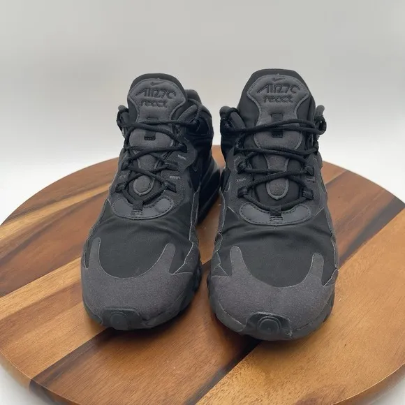 Nike Air Max 270 React Mens Sz 9 CI3866-003 Triple Black Running Athletic Shoes