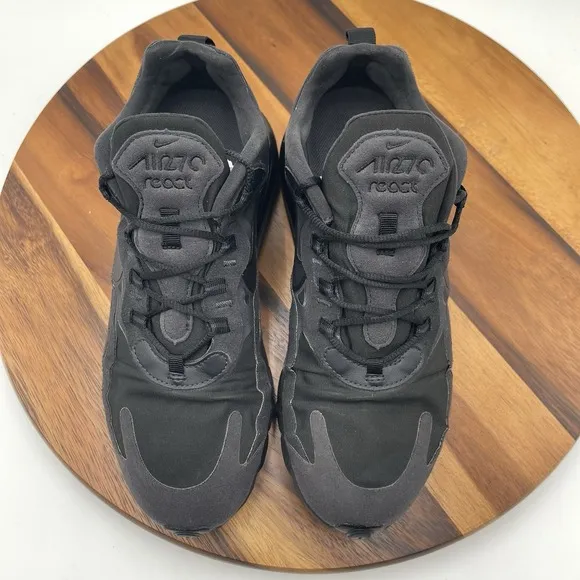 Nike Air Max 270 React Mens Sz 9 CI3866-003 Triple Black Running Athletic Shoes