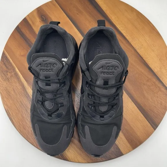 Nike Air Max 270 React Mens Sz 9 CI3866-003 Triple Black Running Athletic Shoes