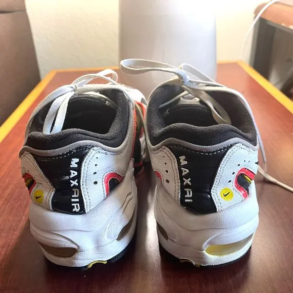 Nike Air Max Men's White-Black-Bright Crimson Sneakers Running Shoes Size 7Y