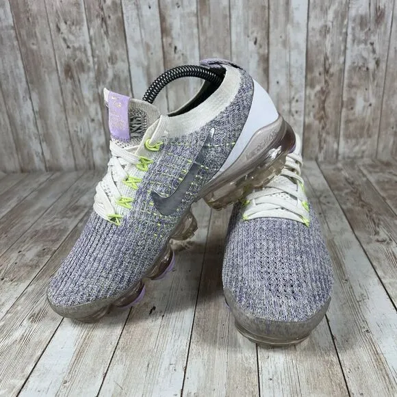 Nike Air‎ VaporMax Flyknit Running Shoes Purple Gray Neon Accents Women's 7.5