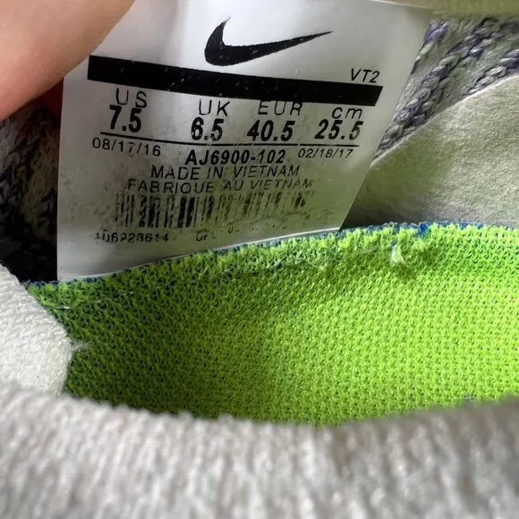 Nike Air‎ VaporMax Flyknit Running Shoes Purple Gray Neon Accents Women's 7.5