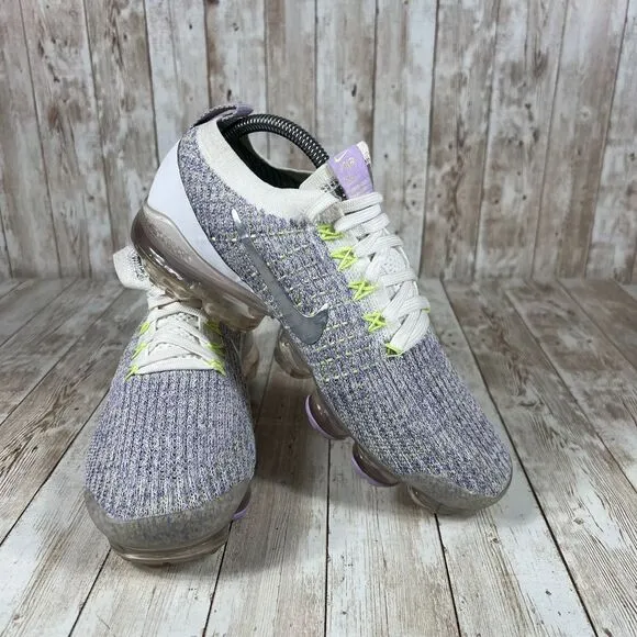 Nike Air‎ VaporMax Flyknit Running Shoes Purple Gray Neon Accents Women's 7.5