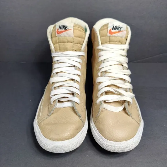 Nike Blazer Mid Premium Leather Linen Summit Tan Retro Sneakers Big Kids Size 7