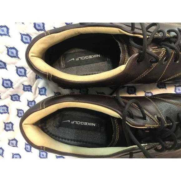 Nike Dark Brown Leather  Lace Up T@C Traction Golf Shoes zoom air Mens Size 11W