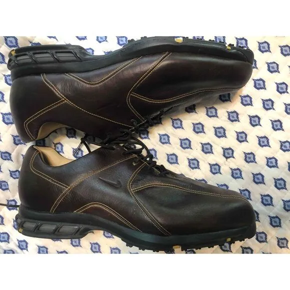 Nike Dark Brown Leather  Lace Up T@C Traction Golf Shoes zoom air Mens Size 11W