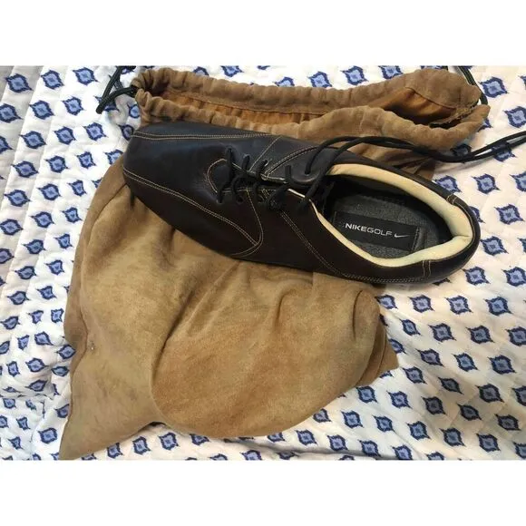 Nike Dark Brown Leather  Lace Up T@C Traction Golf Shoes zoom air Mens Size 11W