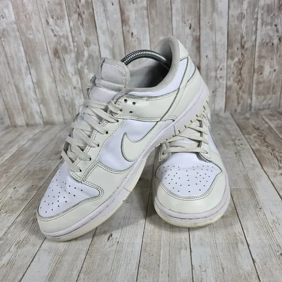 Nike Dunk Low Casual Sneakers Leather Everyday Shoes White Size 10