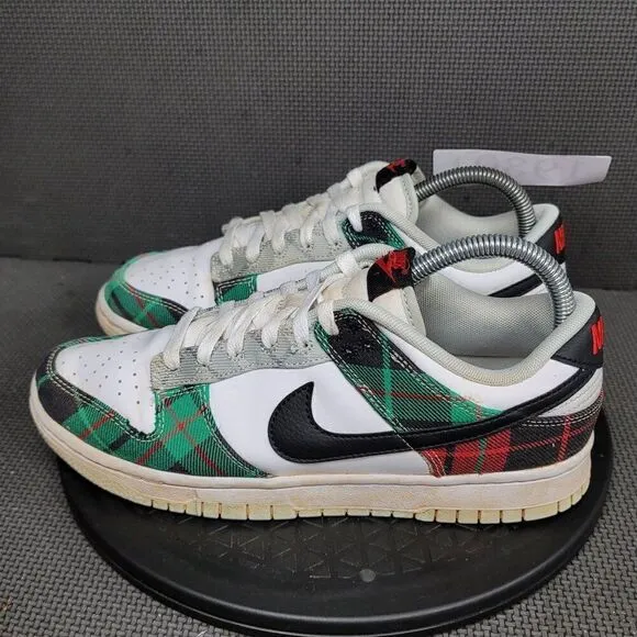 Nike Dunk Low Tartan Plaid Shoes Mens Sz 8 White Green Red Sneakers Trainers