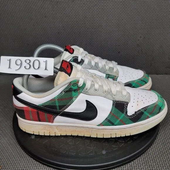 Nike Dunk Low Tartan Plaid Shoes Mens Sz 8 White Green Red Sneakers Trainers
