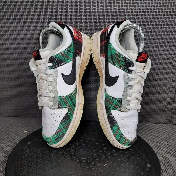 Nike Dunk Low Tartan Plaid Shoes Mens Sz 8 White Green Red Sneakers Trainers