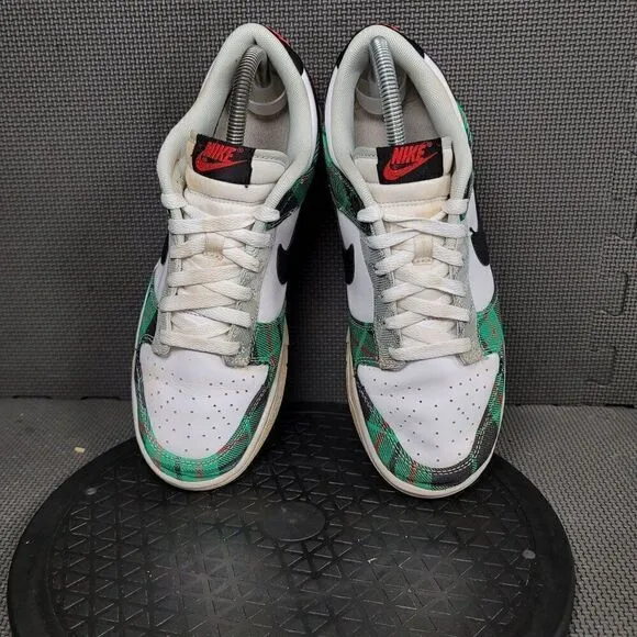 Nike Dunk Low Tartan Plaid Shoes Mens Sz 8 White Green Red Sneakers Trainers