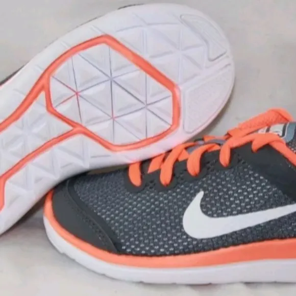 Nike Flex Running Athletic Shoes, 6Y, Dark Grey/White/Total Orange