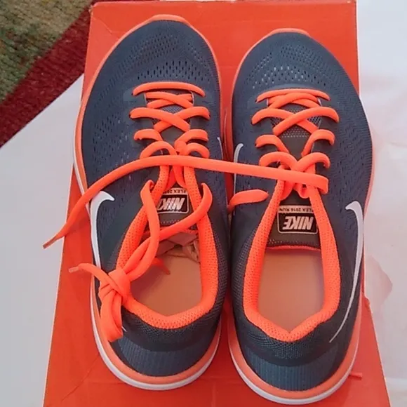 Nike Flex Running Athletic Shoes, 6Y, Dark Grey/White/Total Orange