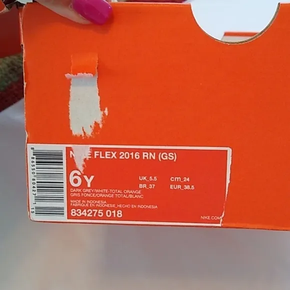 Nike Flex Running Athletic Shoes, 6Y, Dark Grey/White/Total Orange