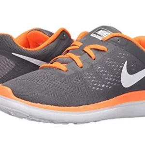 Nike Flex Running Athletic Shoes, 6Y, Dark Grey/White/Total Orange
