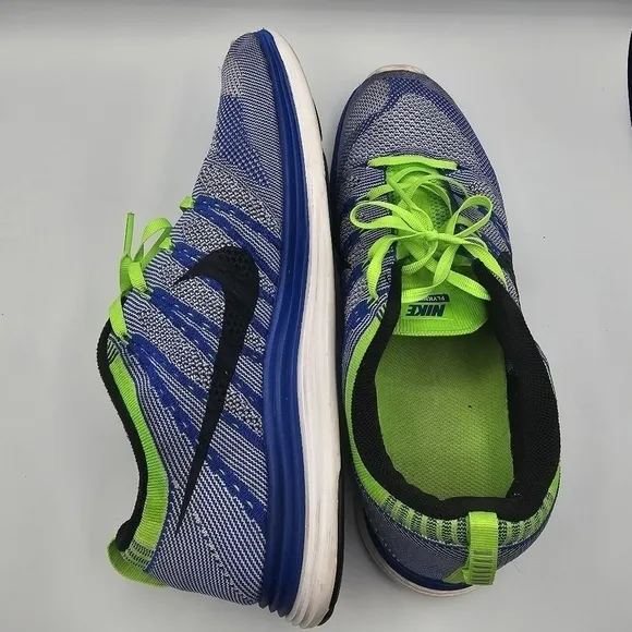 Nike FlyKnit One Sneakers Blue/Green 554887-401 Running Shoes Size 10.5
