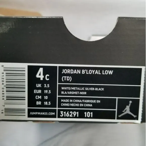 Nike Jordan B Loyal Low White Baby Shoes Size 4C