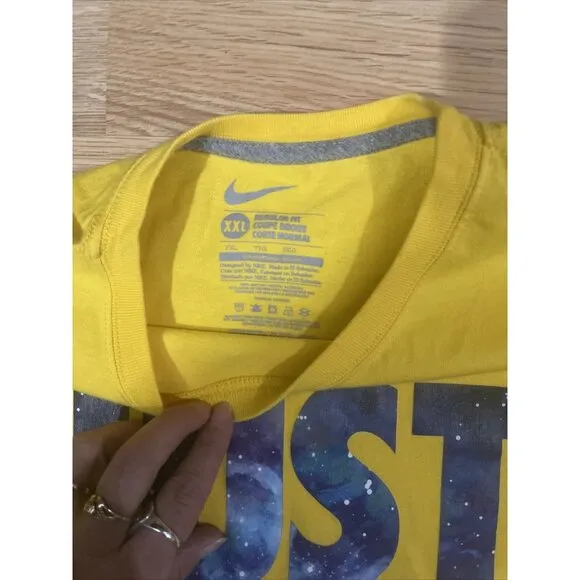 Nike Just Do It Galaxy Space Shirt Mens size 2X Regular Fit Short Sleeve Yellow