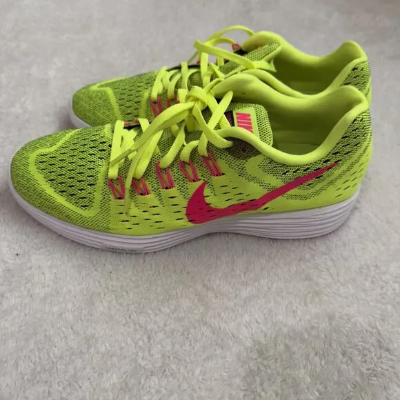 Nike Lunar Trainer Running Shoes Size 11 Neon green &amp; Pink Lightweight Sneakers