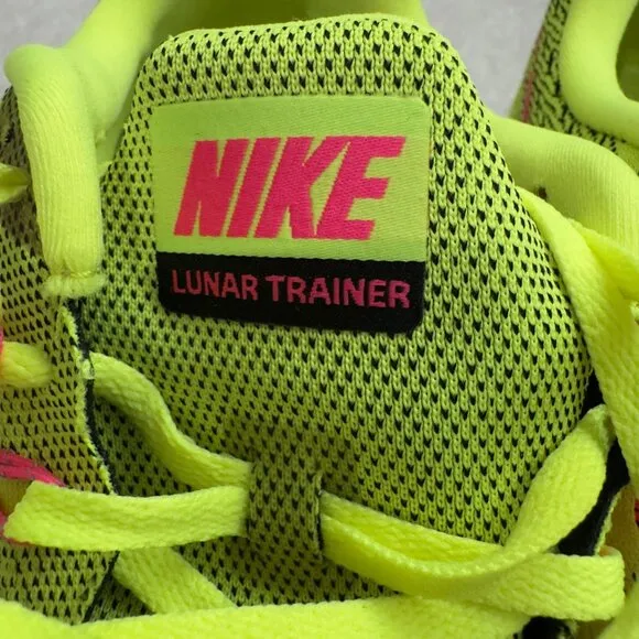 Nike Lunar Trainer Running Shoes Size 11 Neon green &amp; Pink Lightweight Sneakers