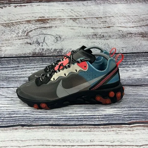 Nike React Element 87 Chill Blue Solar Red Sneakers Shoes, Men’s Size 8