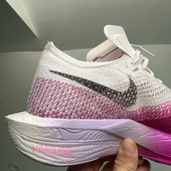 Nike White and Pink Vaporfly 3 Athletic Shoes with Gradient Design