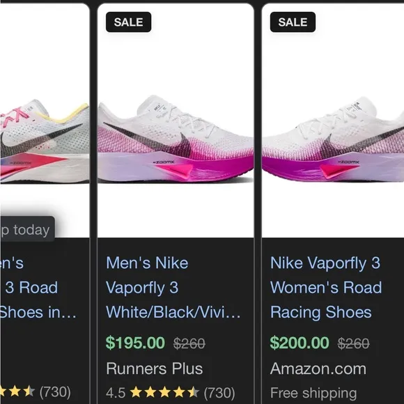 Nike White and Pink Vaporfly 3 Athletic Shoes with Gradient Design