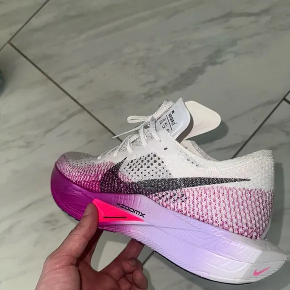 Nike White and Pink Vaporfly 3 Athletic Shoes with Gradient Design