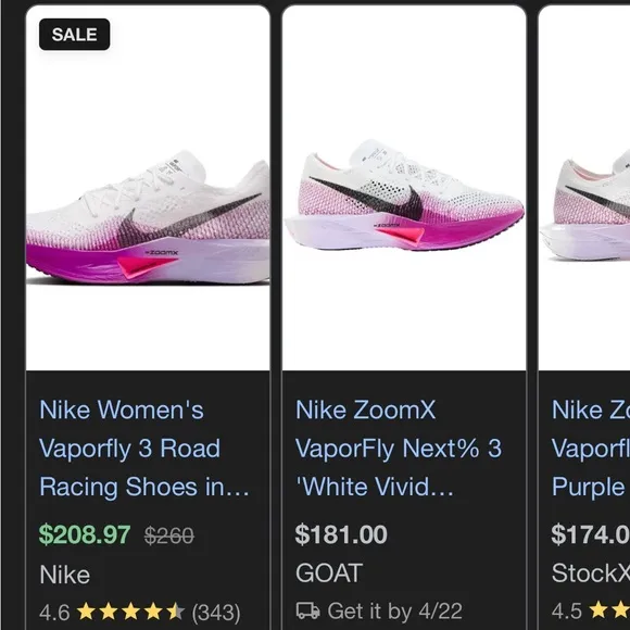 Nike White and Pink Vaporfly 3 Athletic Shoes with Gradient Design