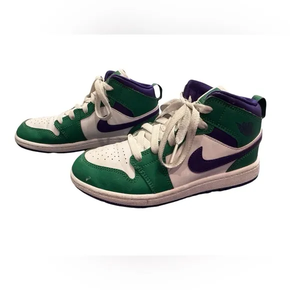 Nike Youth Air Jordan White Purple Green Mid Incredible Huk Sneakers Shoes 2Y